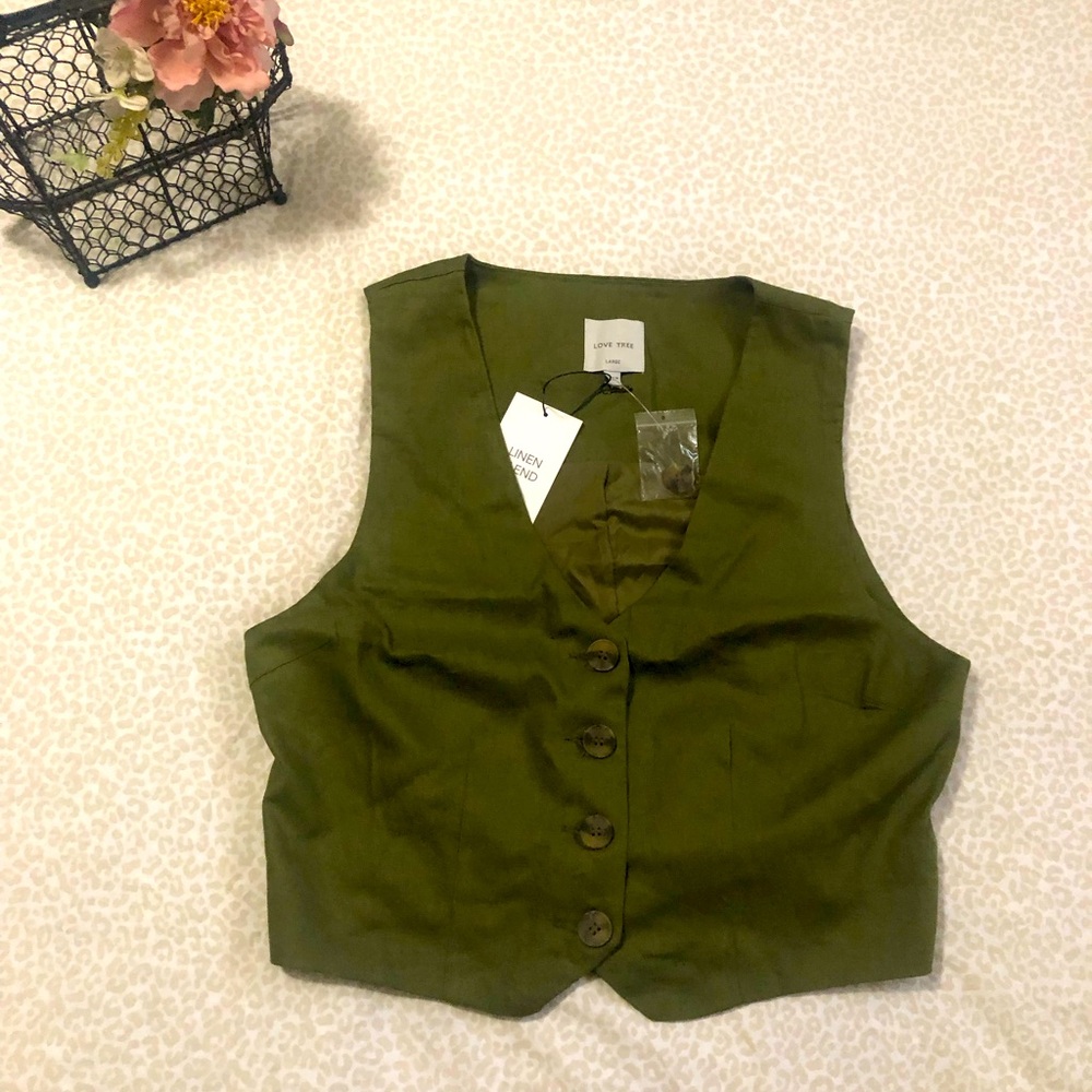 Trendy Olive green linen vest